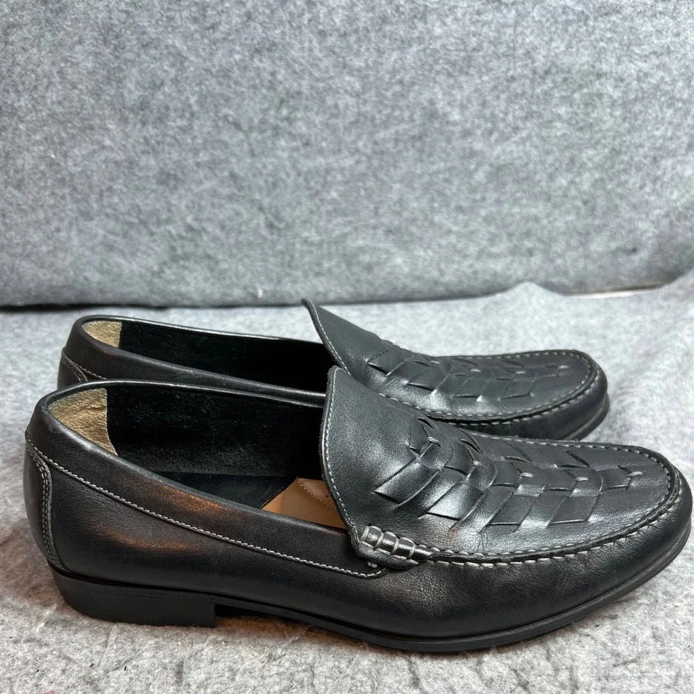 Johnston & Murphy Mens Black Leather Woven Loafers Dress Shoes Slip On Size 10M